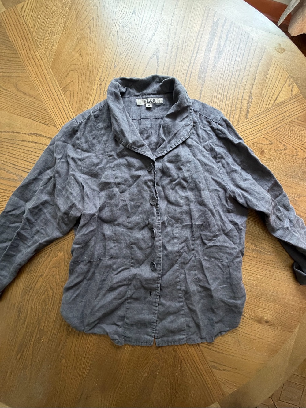 Flax Gray Button Front Linen Top - Picture 2 of 4